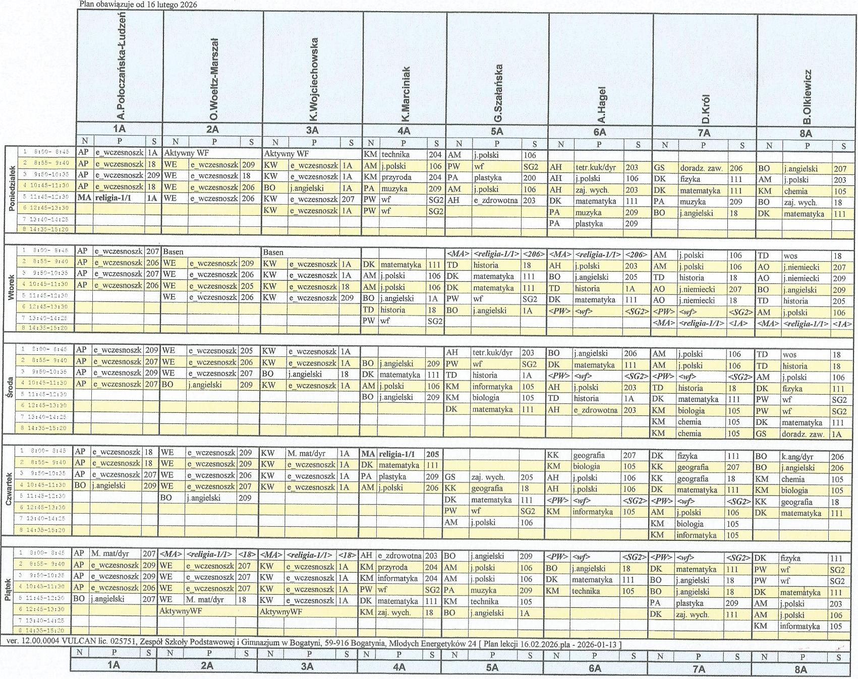 Plan lekcji - II semestr roku szkolnego 2025/2026